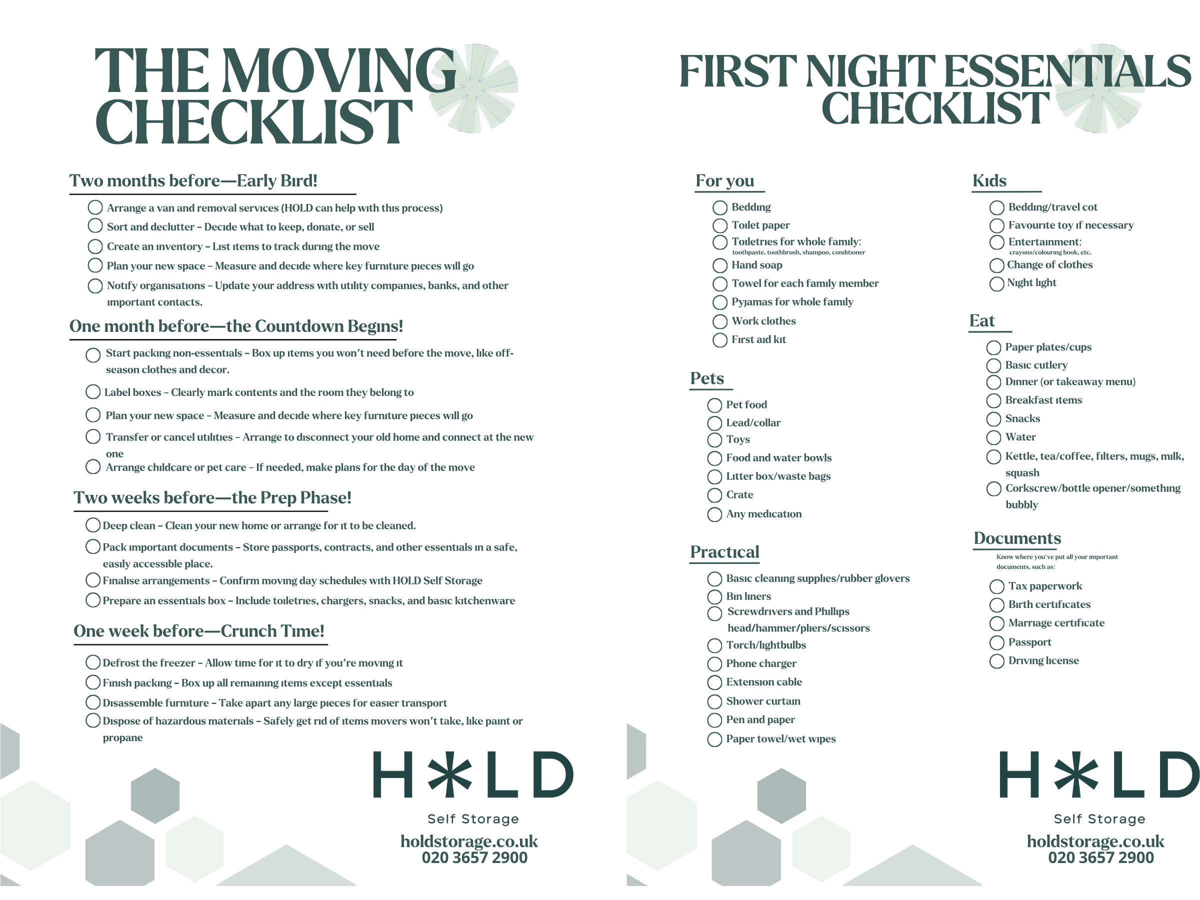 HOLD moving checklists