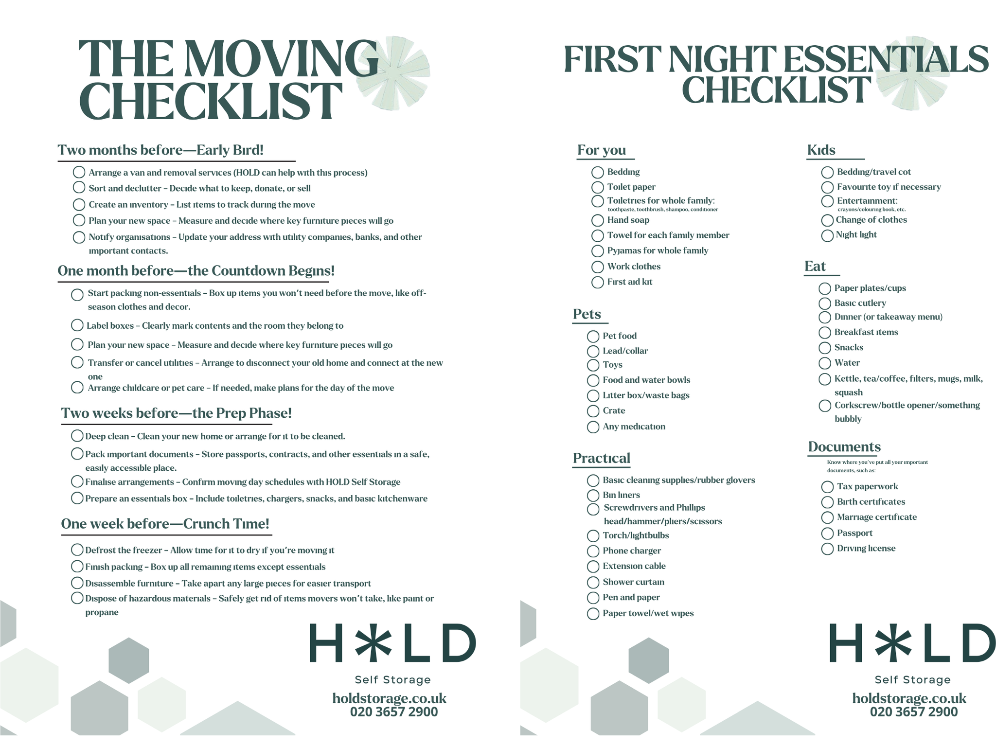 HOLD moving checklists