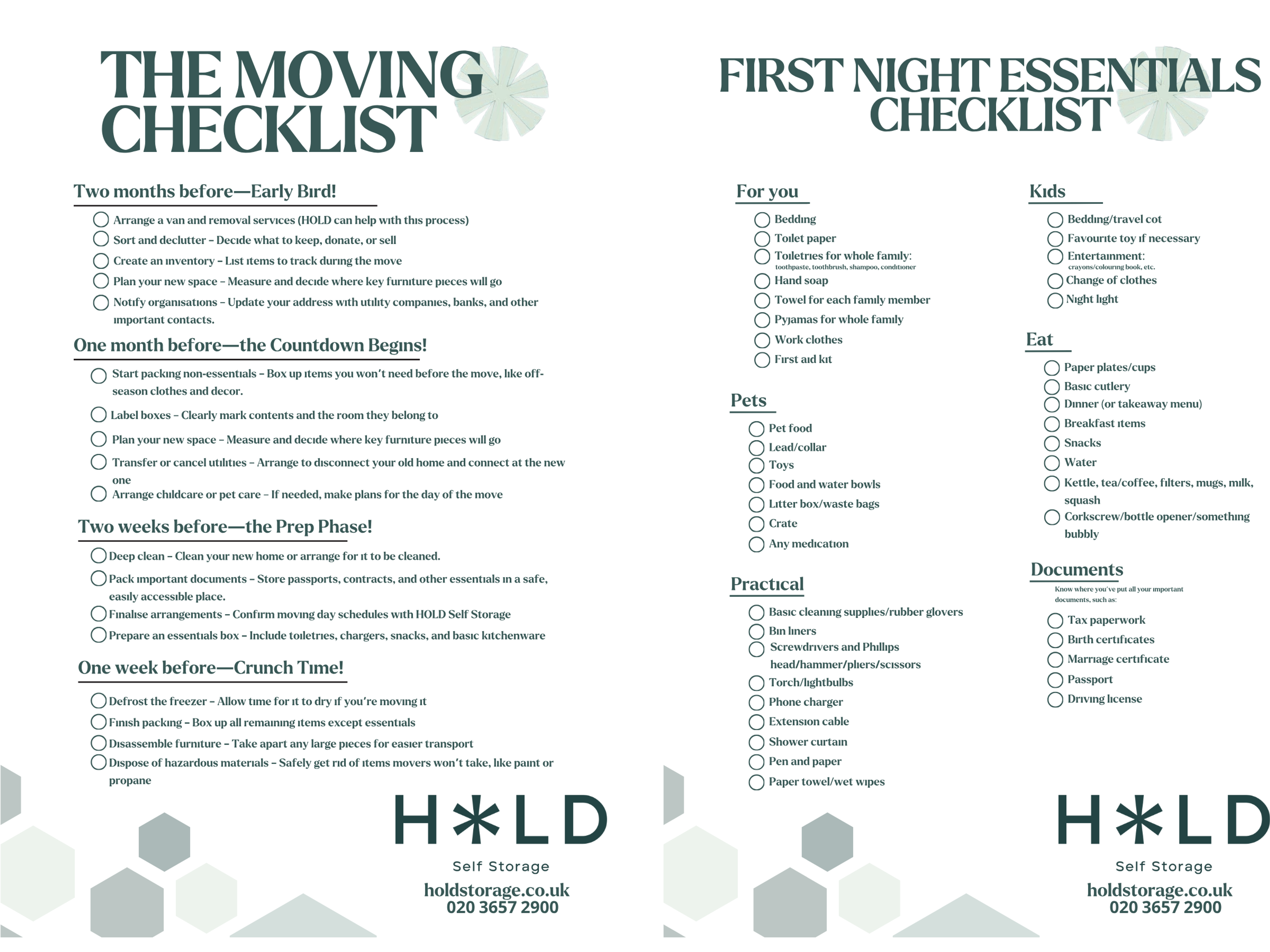 HOLD moving checklists