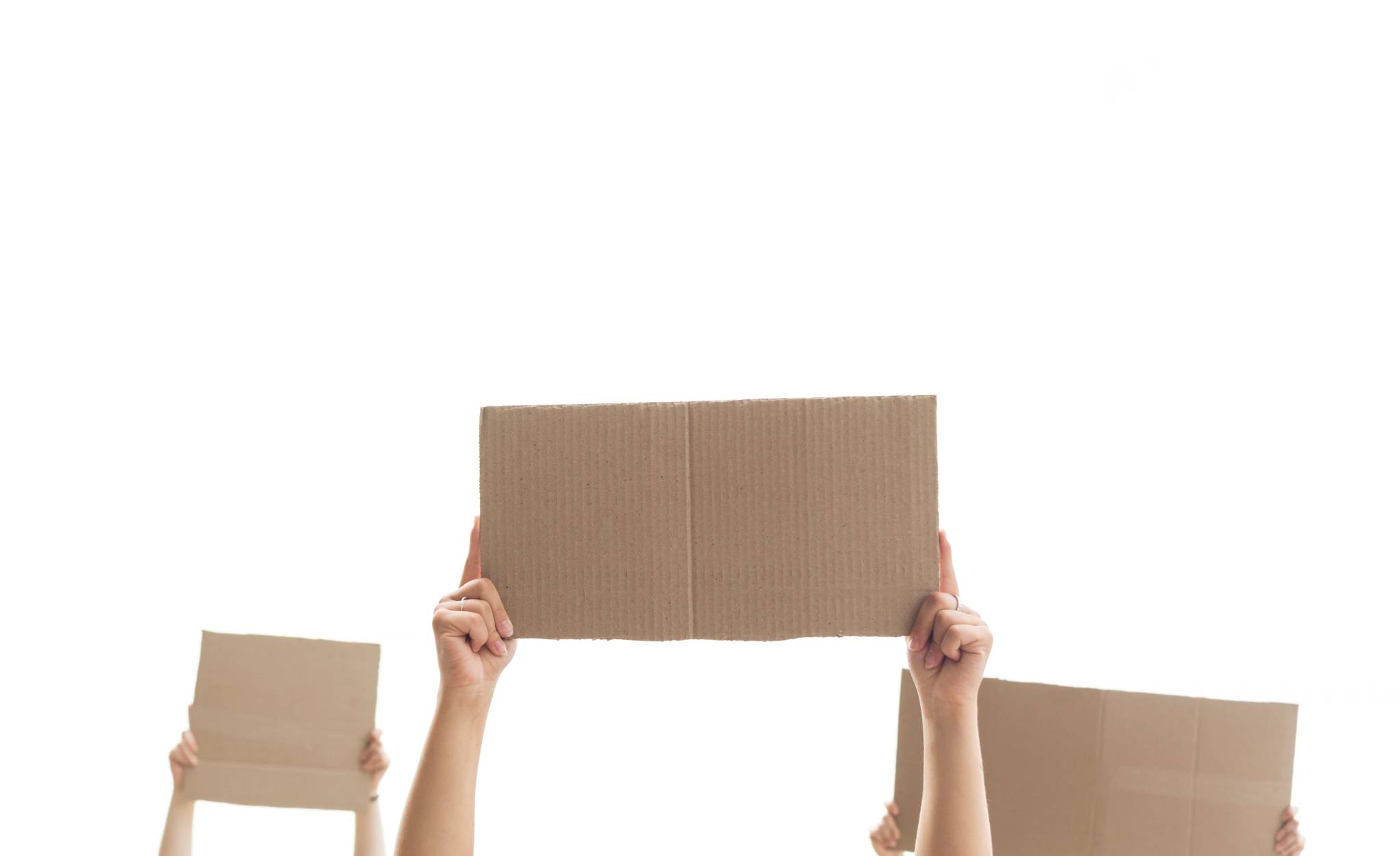 Cardboard pieces being held up