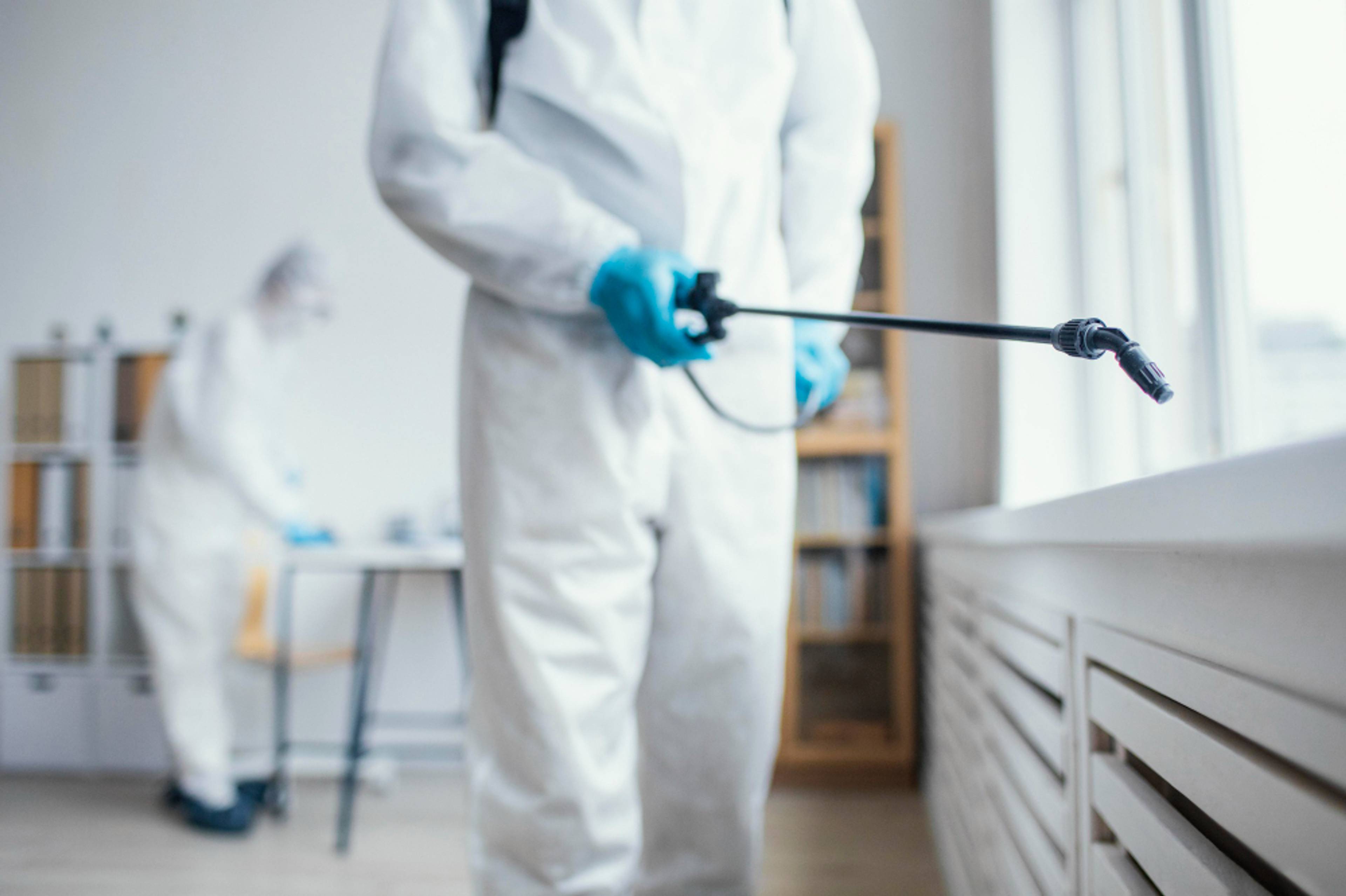 People in protective clothing spraying pest removal