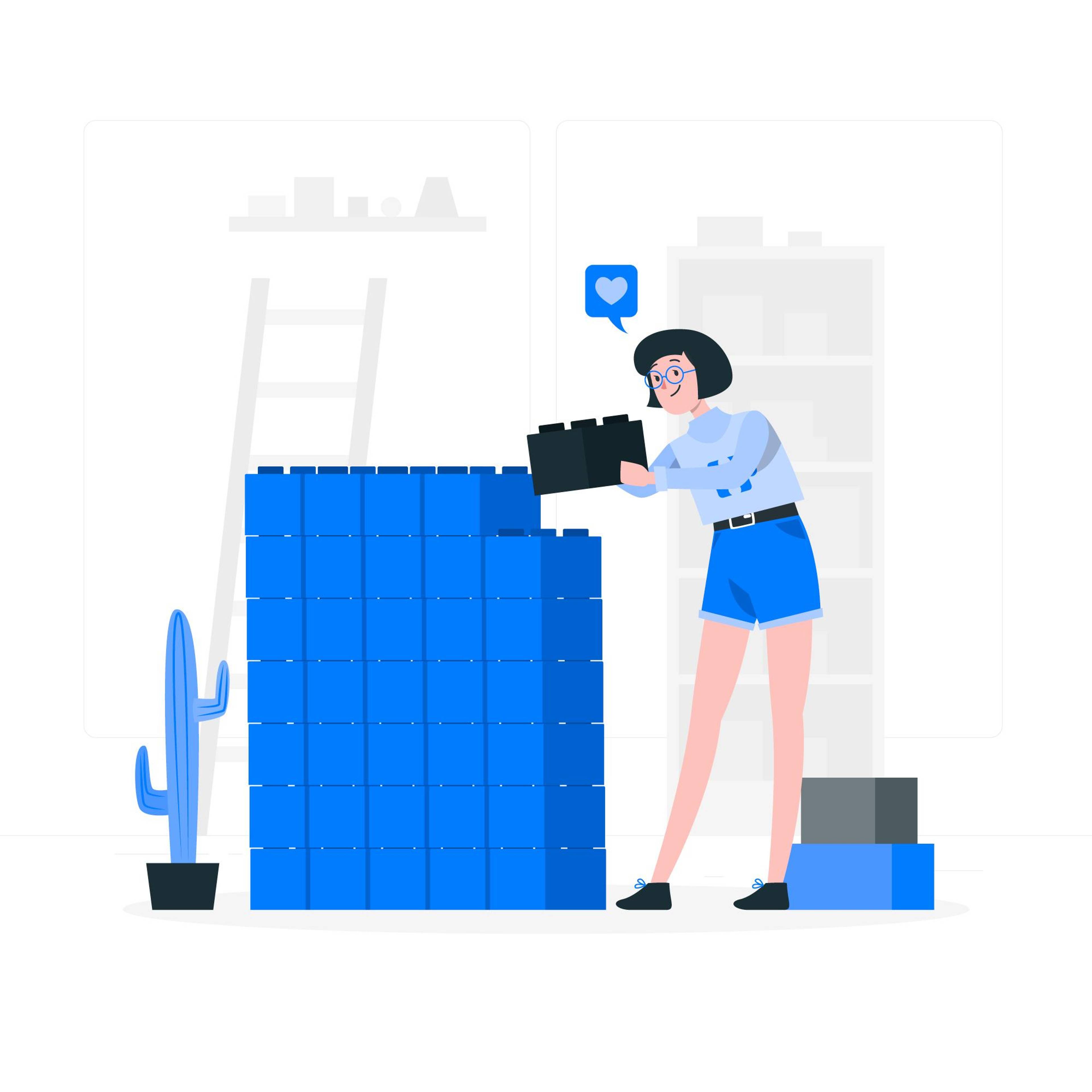 cartoon woman stacking boxes