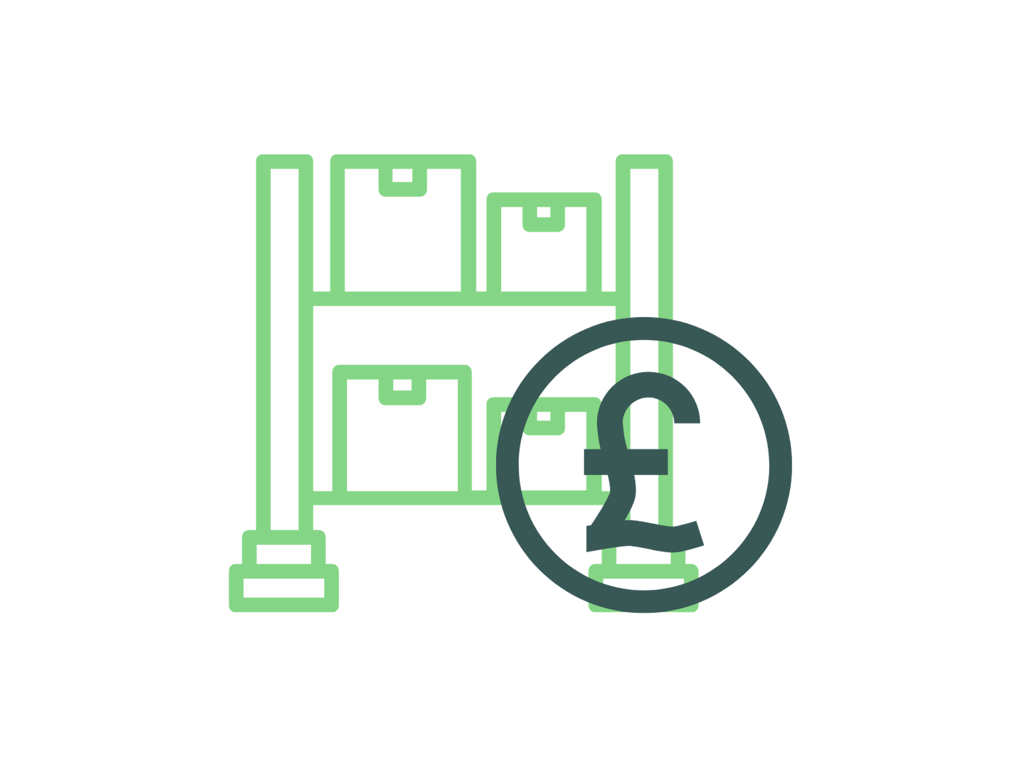 boxes on shelves with pound symbol icon