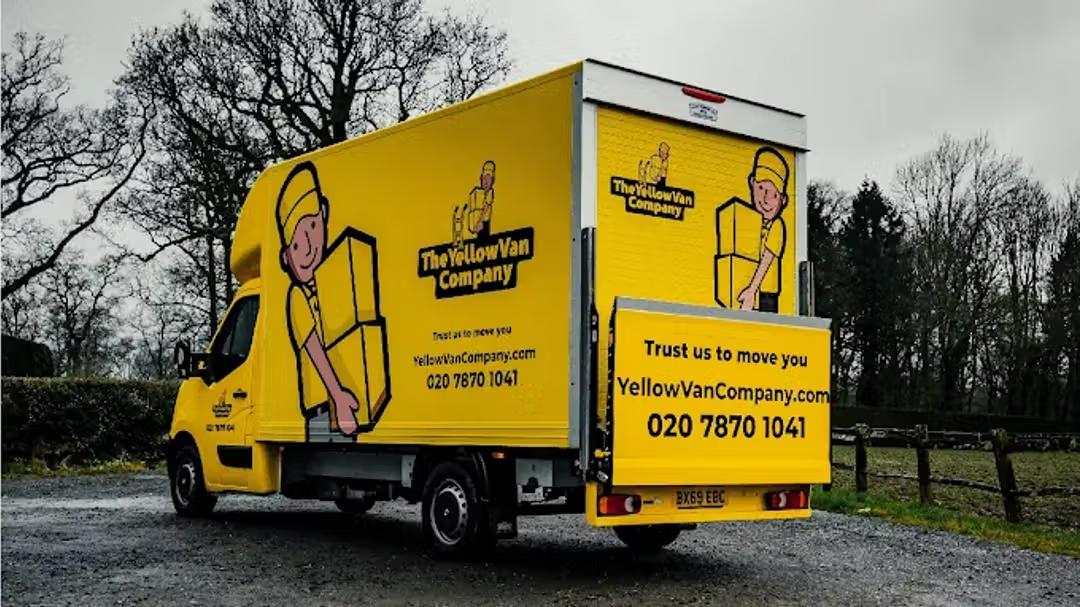 yellow van company branded lorry