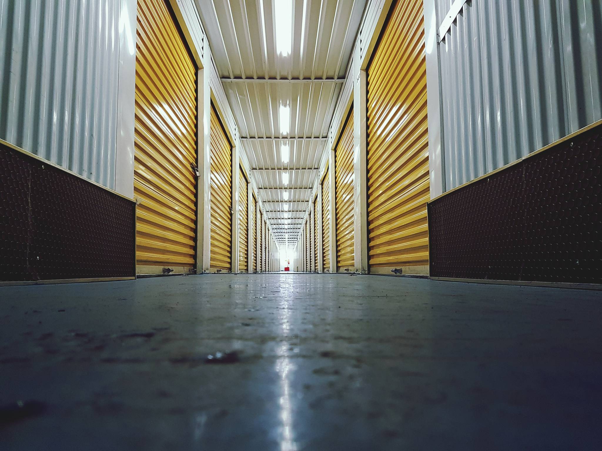 Surface level shot of storage facility hallway