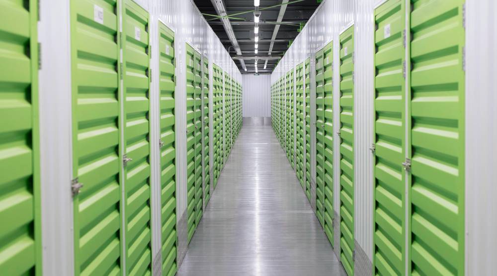 Row of green storage units