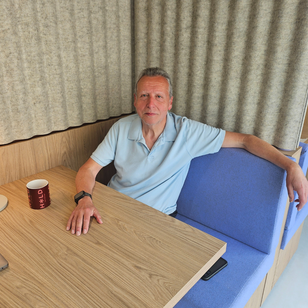 John using a workpod at HOLD King's Cross