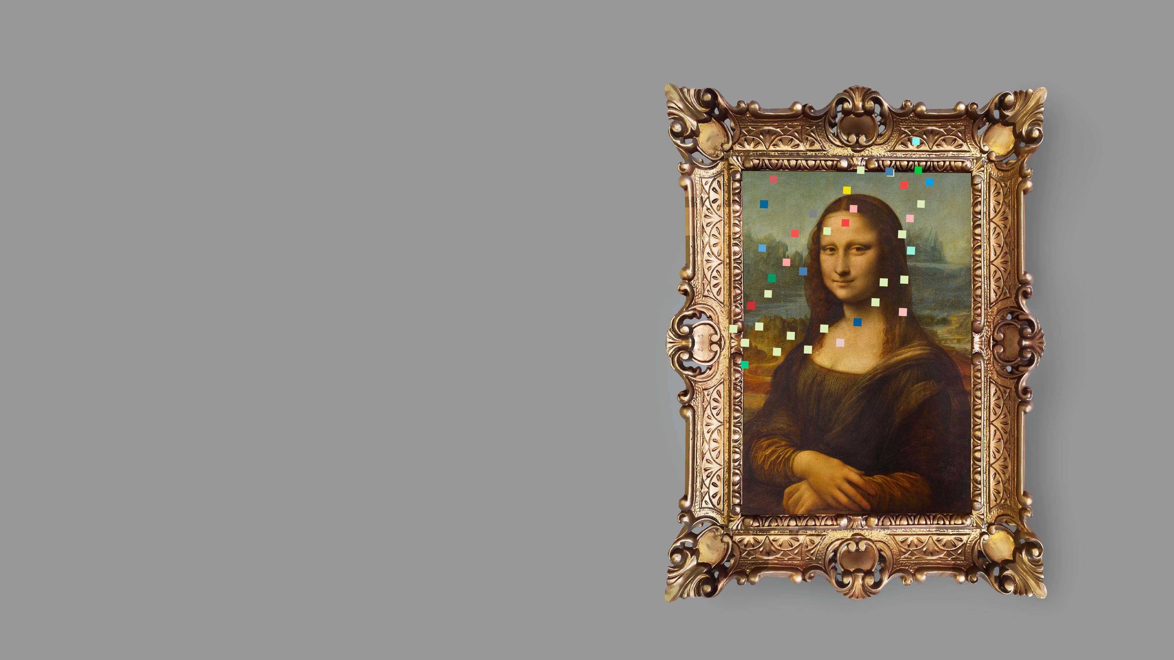 Painting of Mona Lisa with confetti