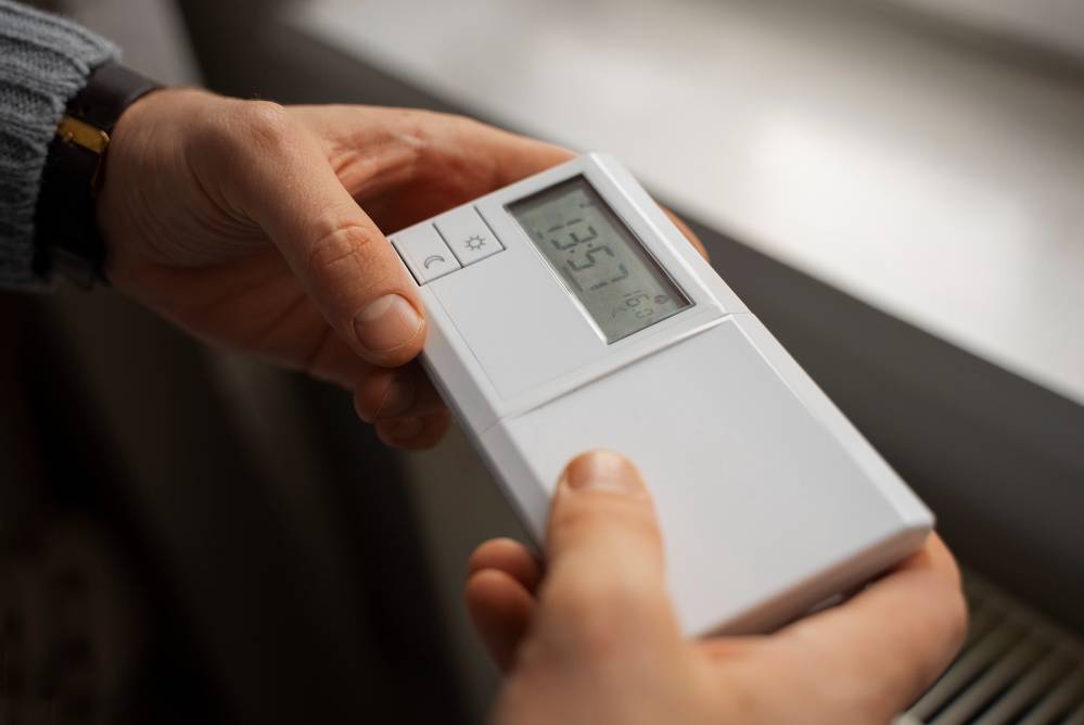 Man holding a climate control device