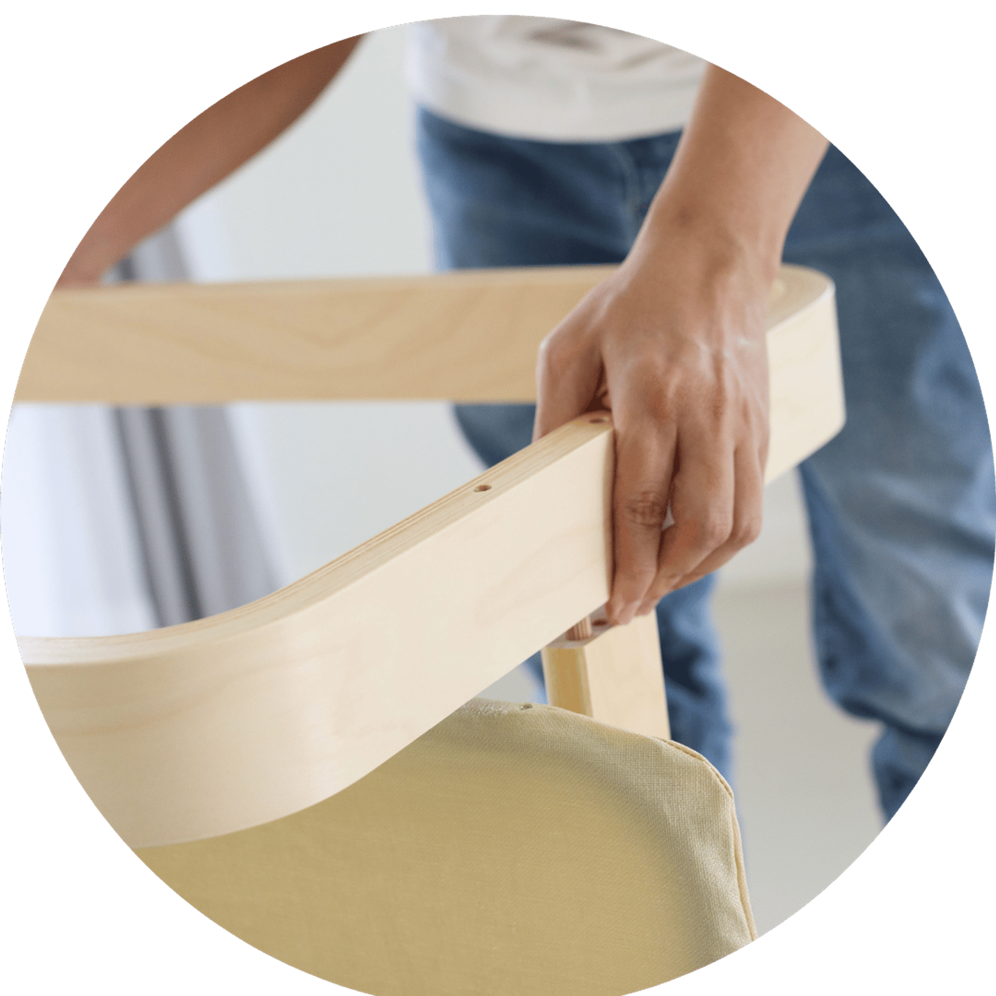 man taking apart chair for storage