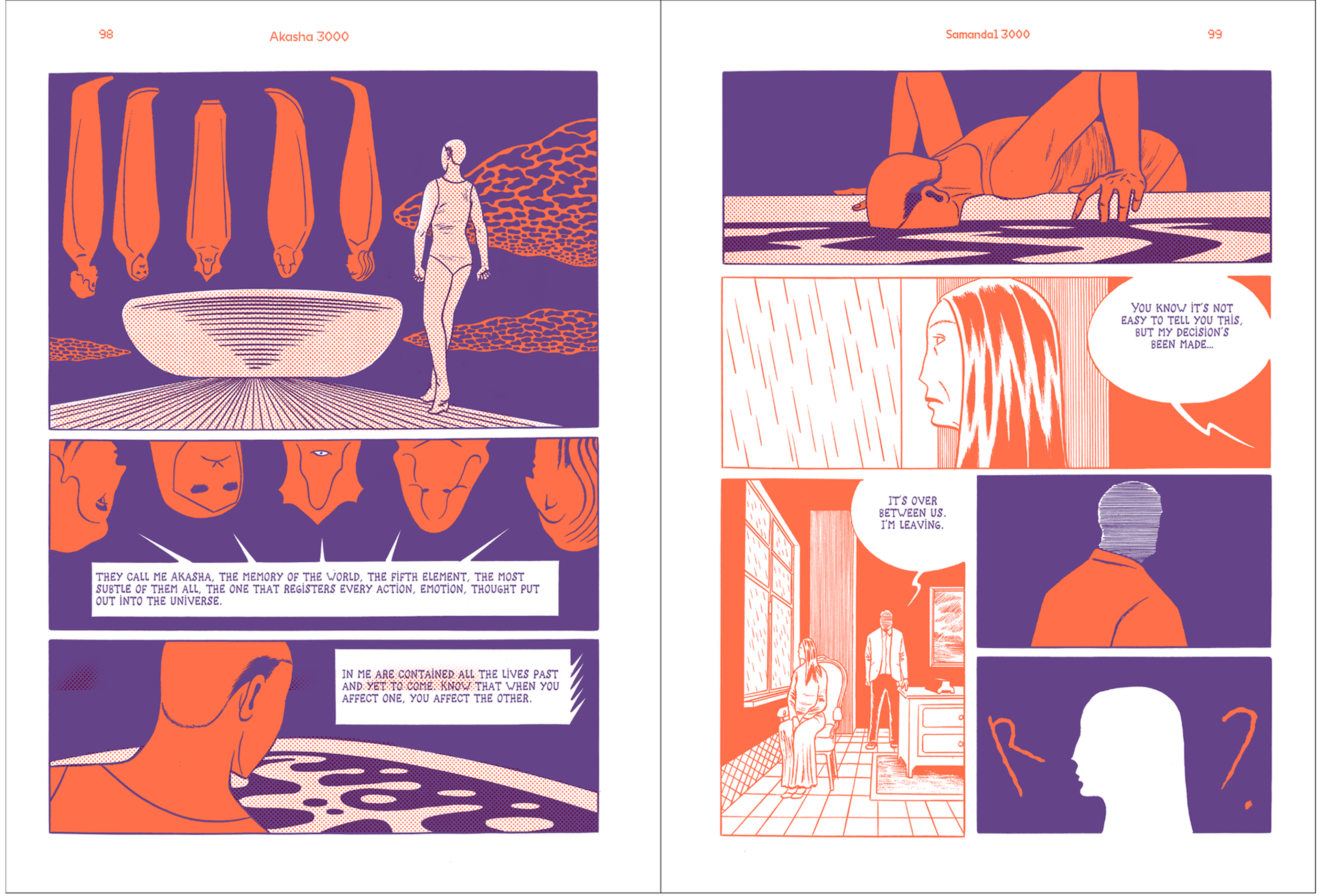 Double spread of the French version excerpted from the story titled Akasha 3000