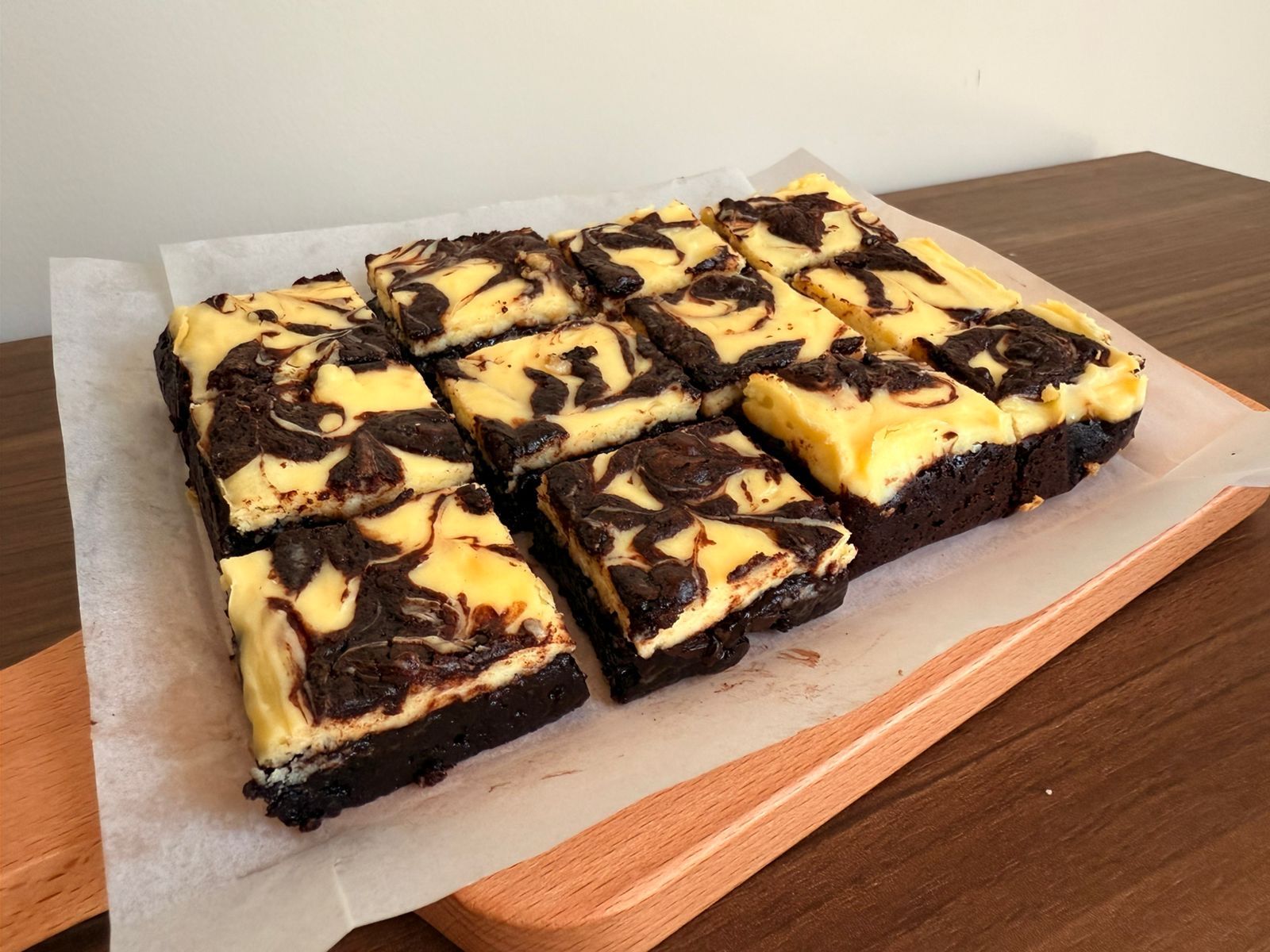 Chocolate brownies swirled with creamy cheesecake topping.