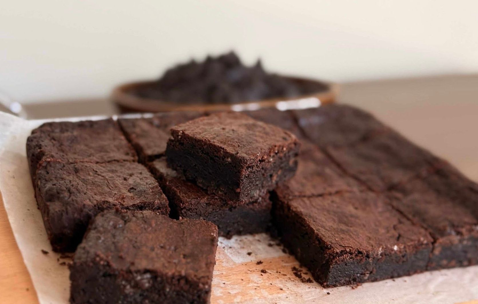 Dense chocolate brownies with a rich fudgy texture.