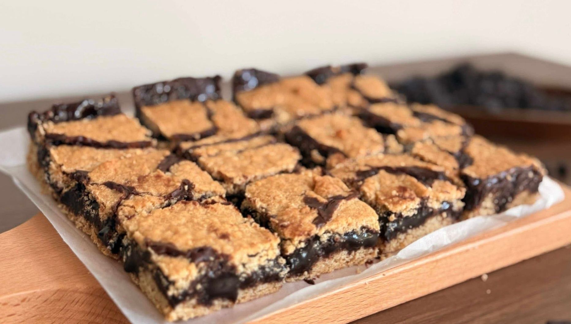 Chewy oatmeal fudge bars with a rich chocolate layer.