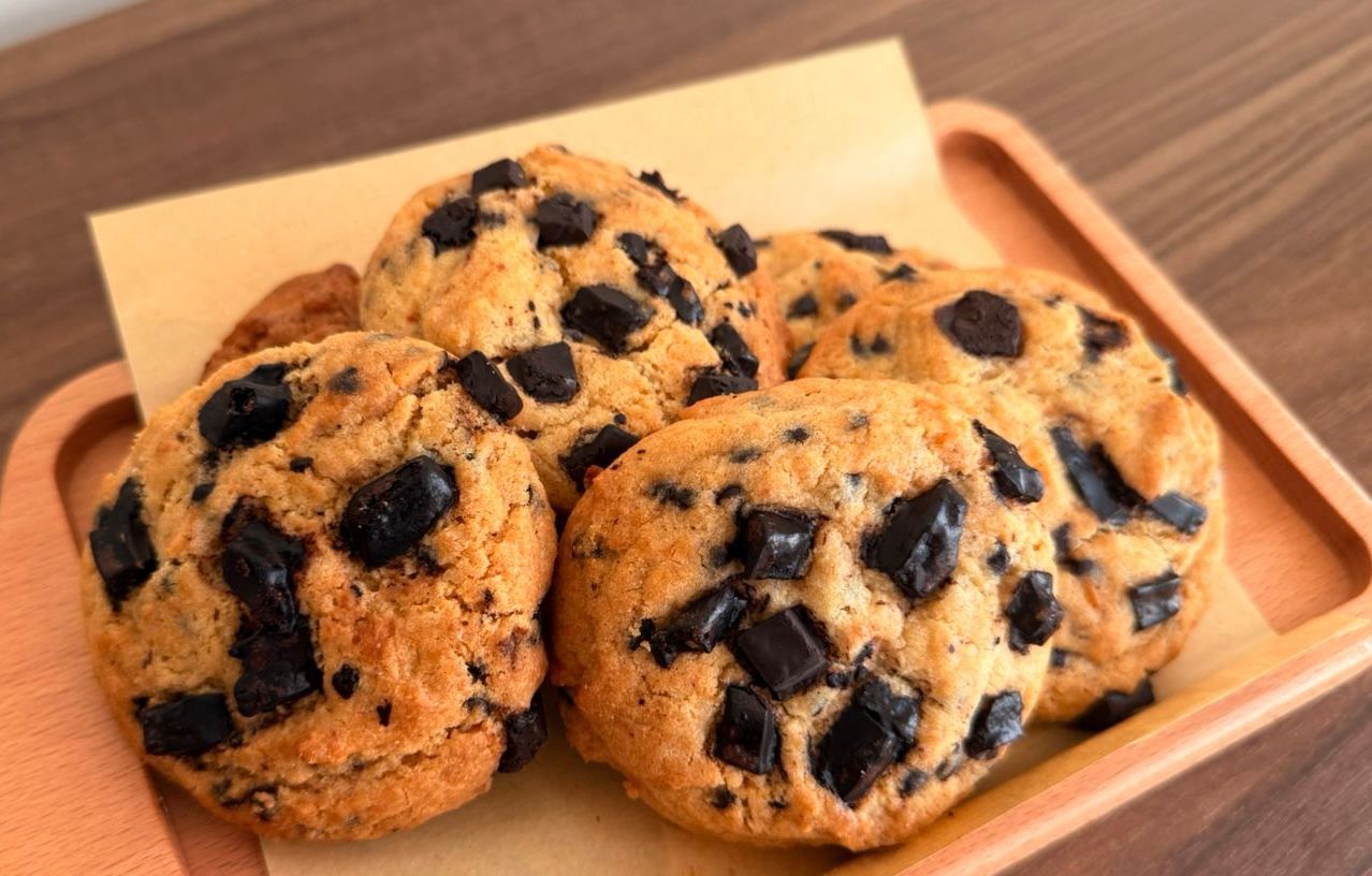 Golden cookies loaded with chunks of chocolate chips.