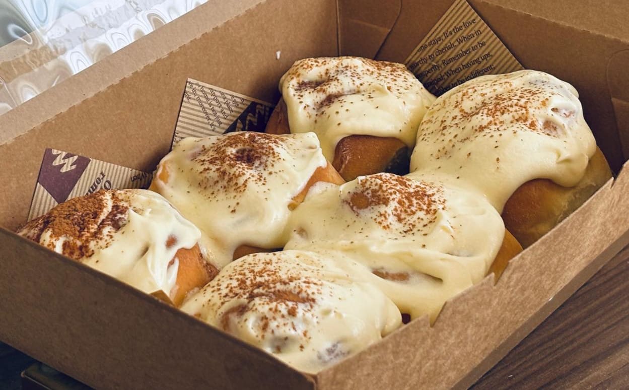 Classic cinnamon rolls topped with cream cheese frosting