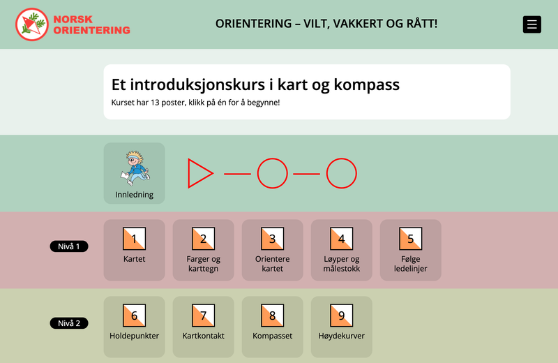 Utsnitt av orienteringskursets førsteside