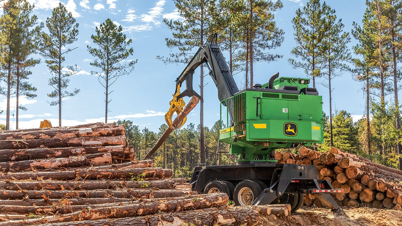 forestry skidder transporting logs during logging operation in Pennsylvania forest