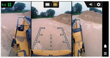 In-cab G5 display showing the projected path lines as the machine is in reverse.
