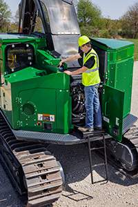 The rear service ladder provides access to the diesel fuel and diesel-exhaust fluid (DEF) fills 