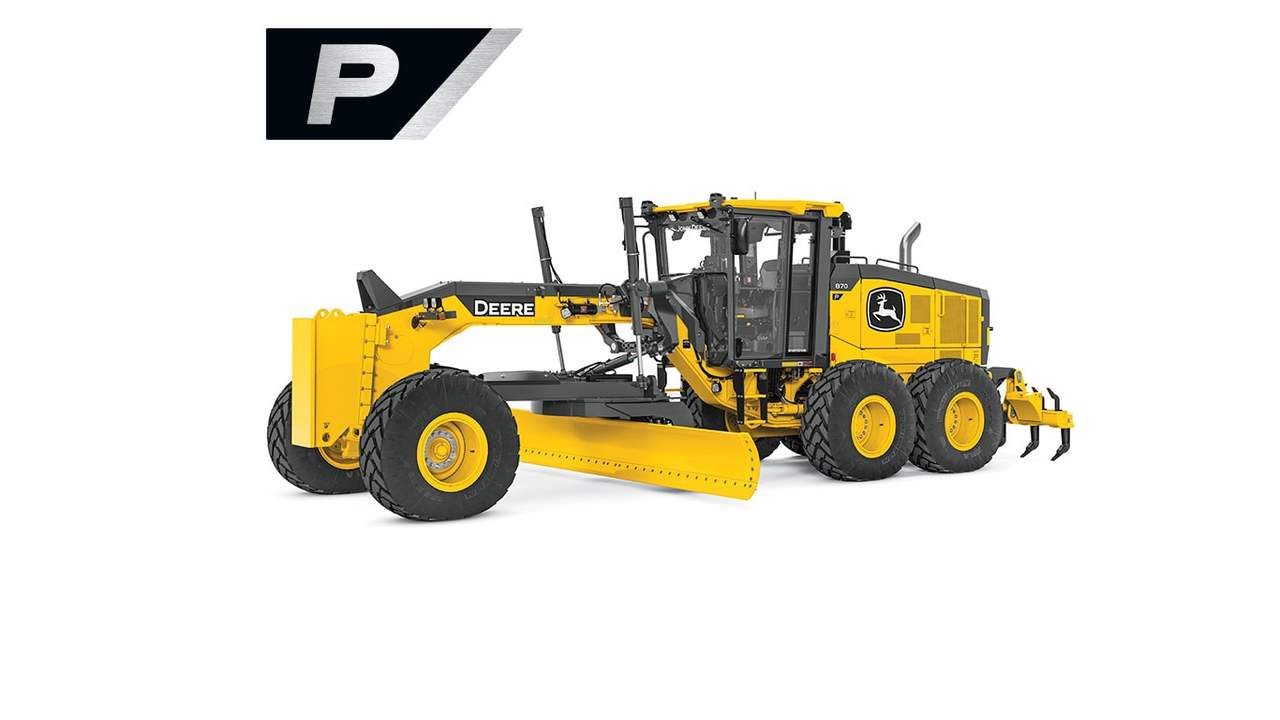 870 P-Tier motor grader on white background.