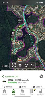 Mobile view of Operations Center map showing GPS speed