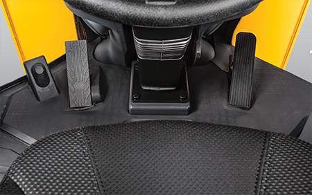 View of foot pedals from the seat