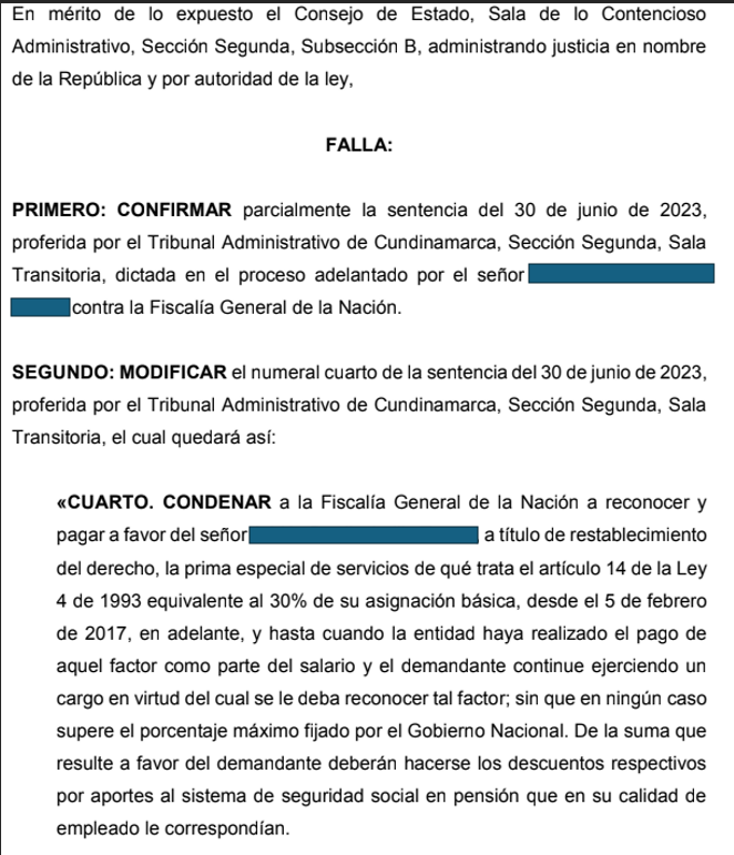 Fallo favorable - Prima especial de servicios