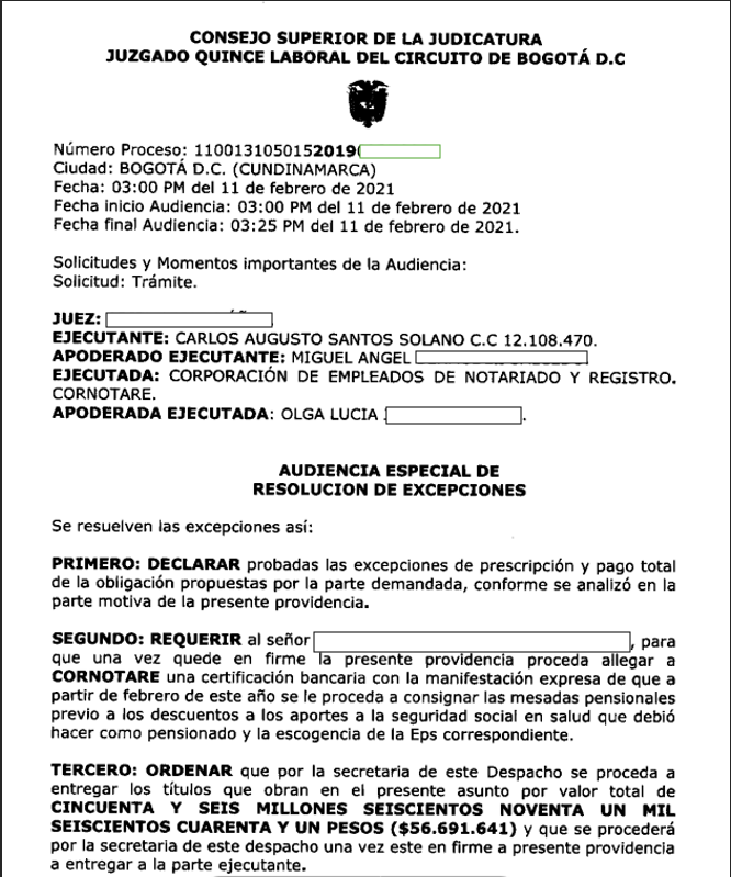 Ejecutivo sobre sentencia de pensión