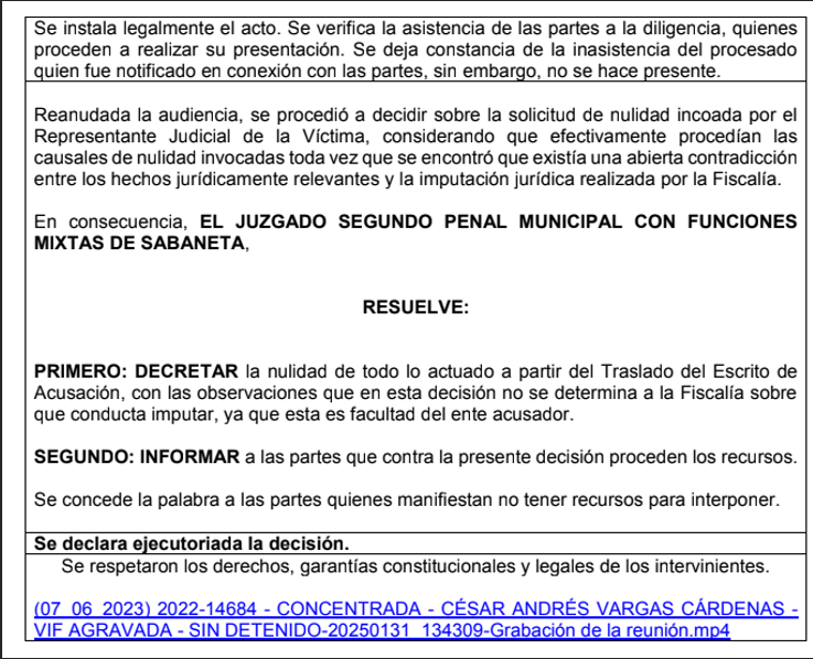 Nulidad derivada de indebida calificación jurídica