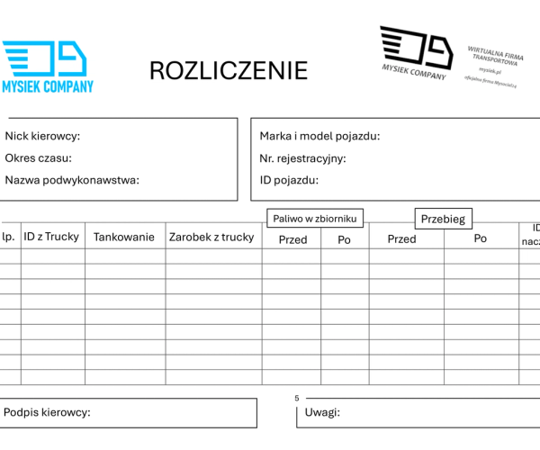 Nowy wzór rozliczenia tygodniowego
