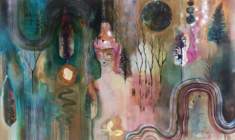 Flora Bowley intuitive painting in progress
