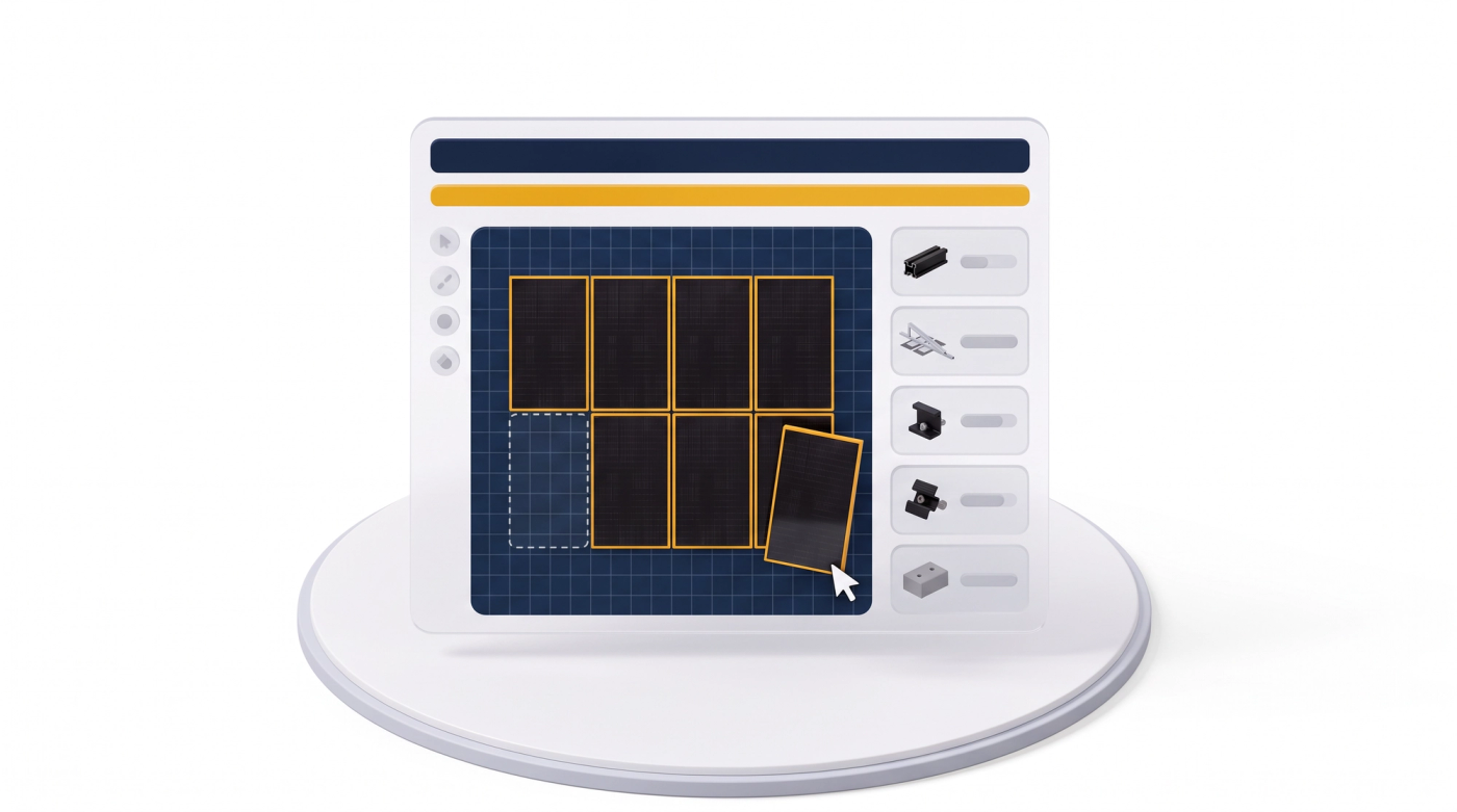 Solar-Konfigurator mit Modulraster, ein Modul wird per Mauszeiger platziert