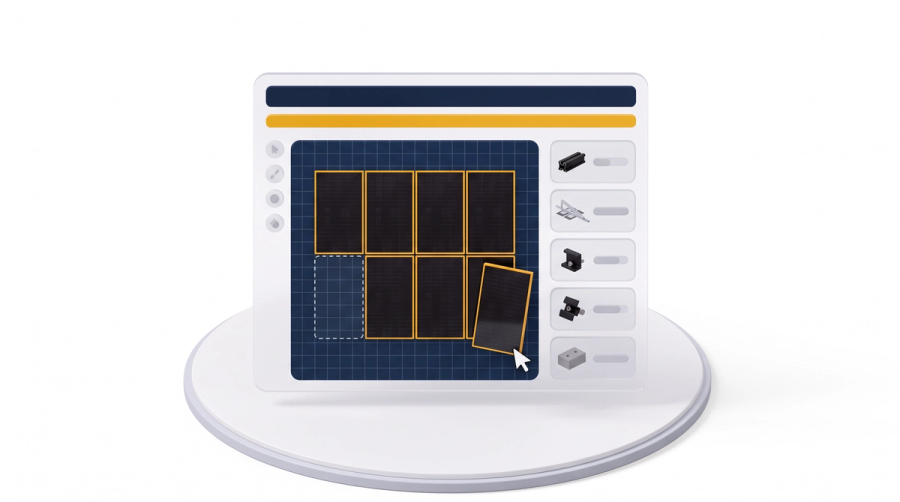 Solar-Konfigurator mit Modulraster, ein Modul wird per Mauszeiger platziert