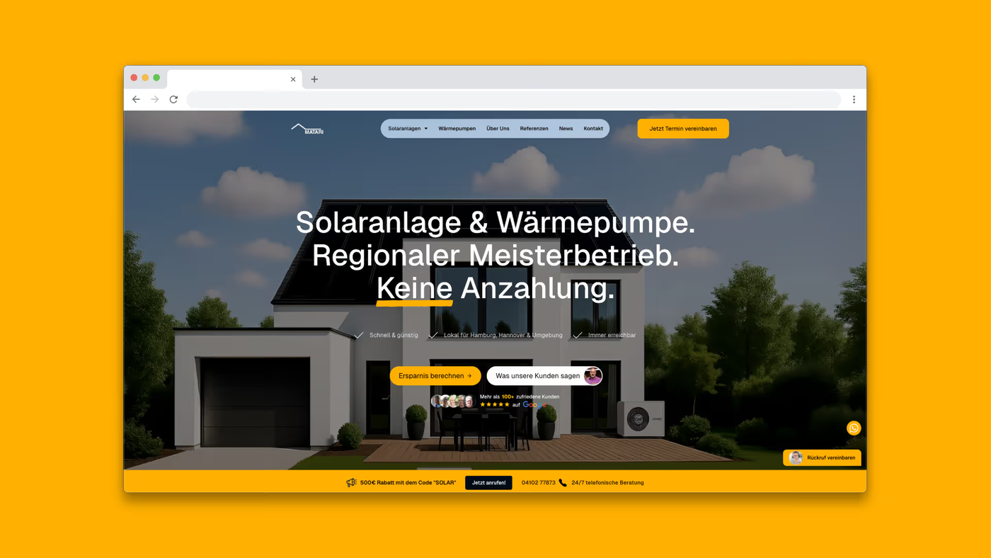 Website von Matari Solar