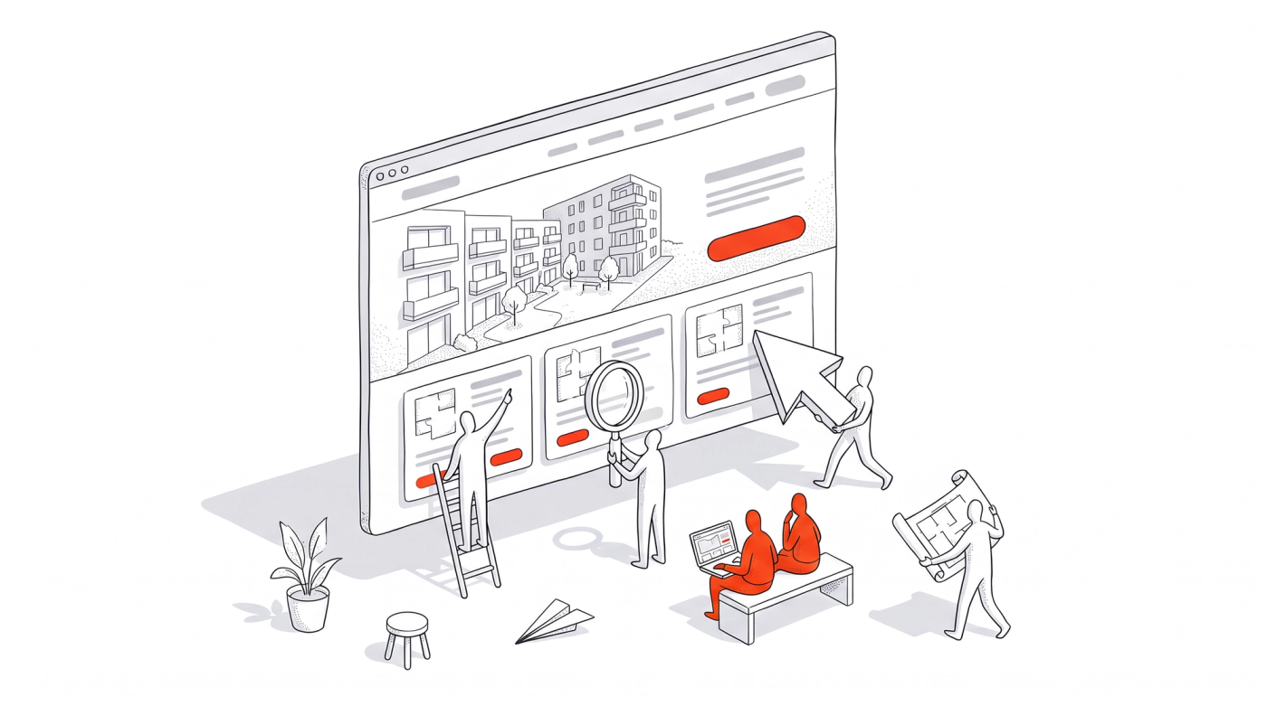 Illustration: Interessierte suchen auf der ZAM-Website nach einer Wohnung