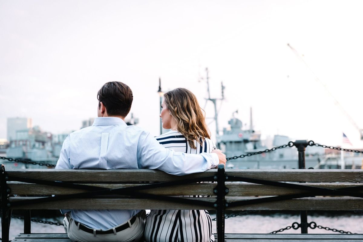 Couple looking at water