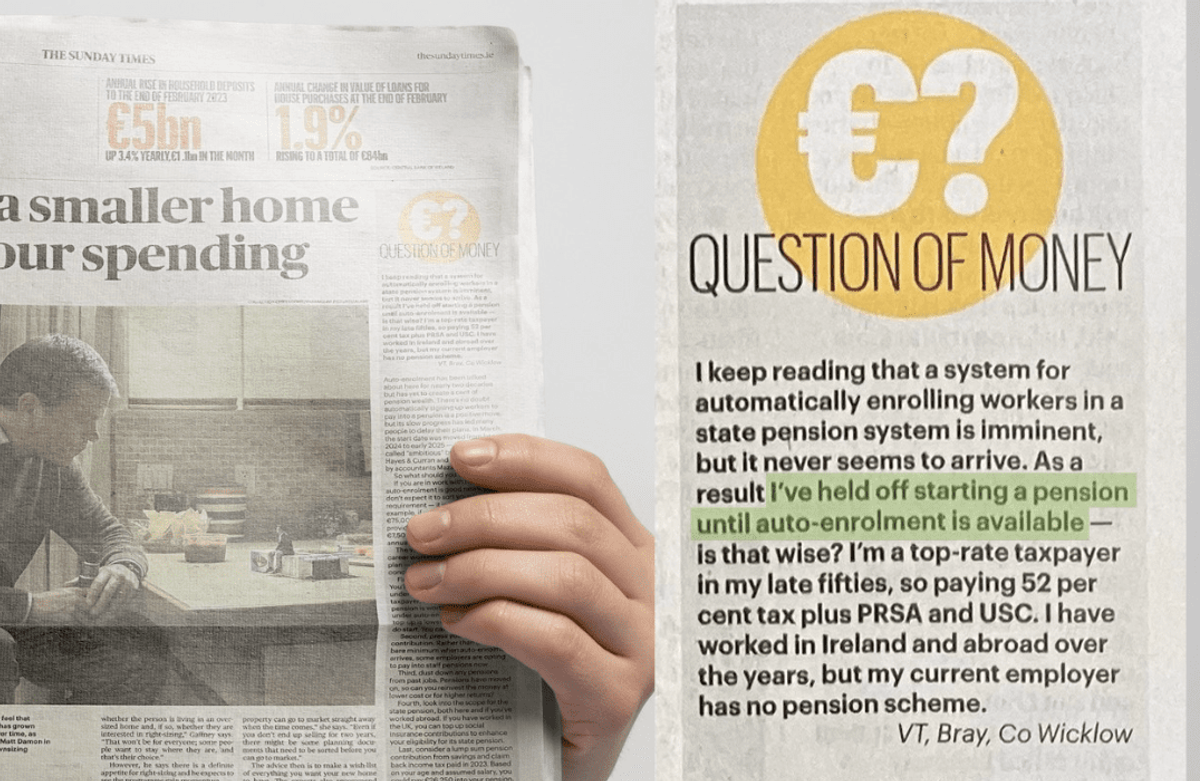 Newspaper article with 'Question of Money'