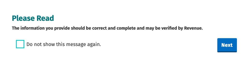 Revenue verification prompt with 'Please Read' message