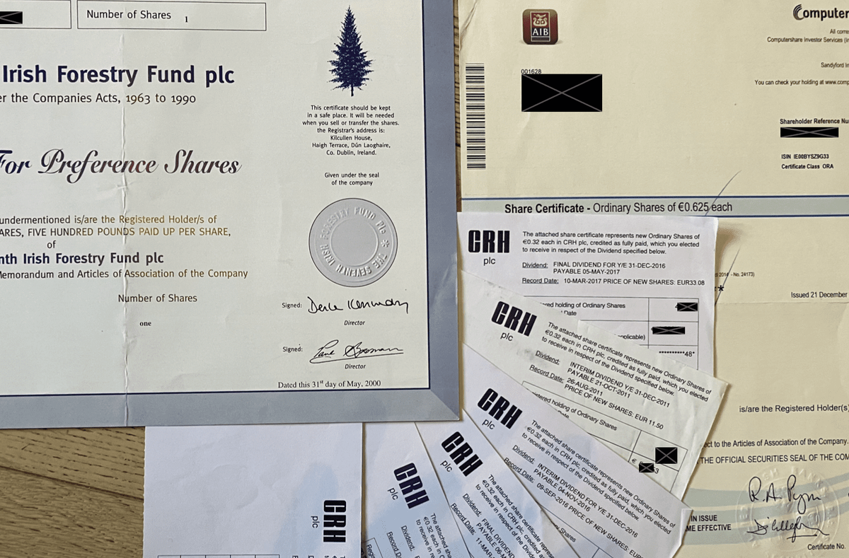 Paper share certificates