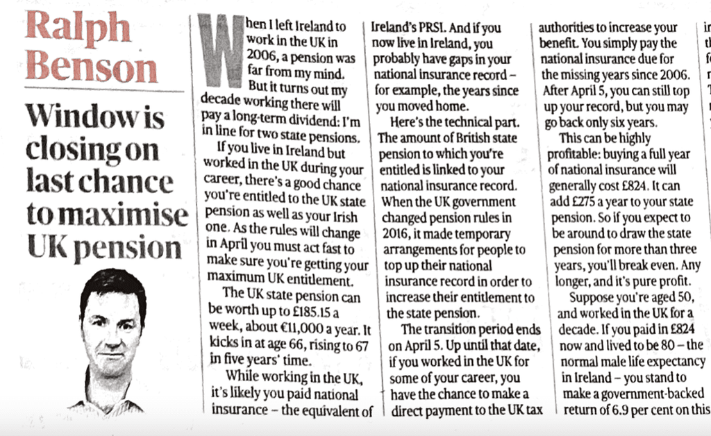 UK state pension Sunday Times 230129