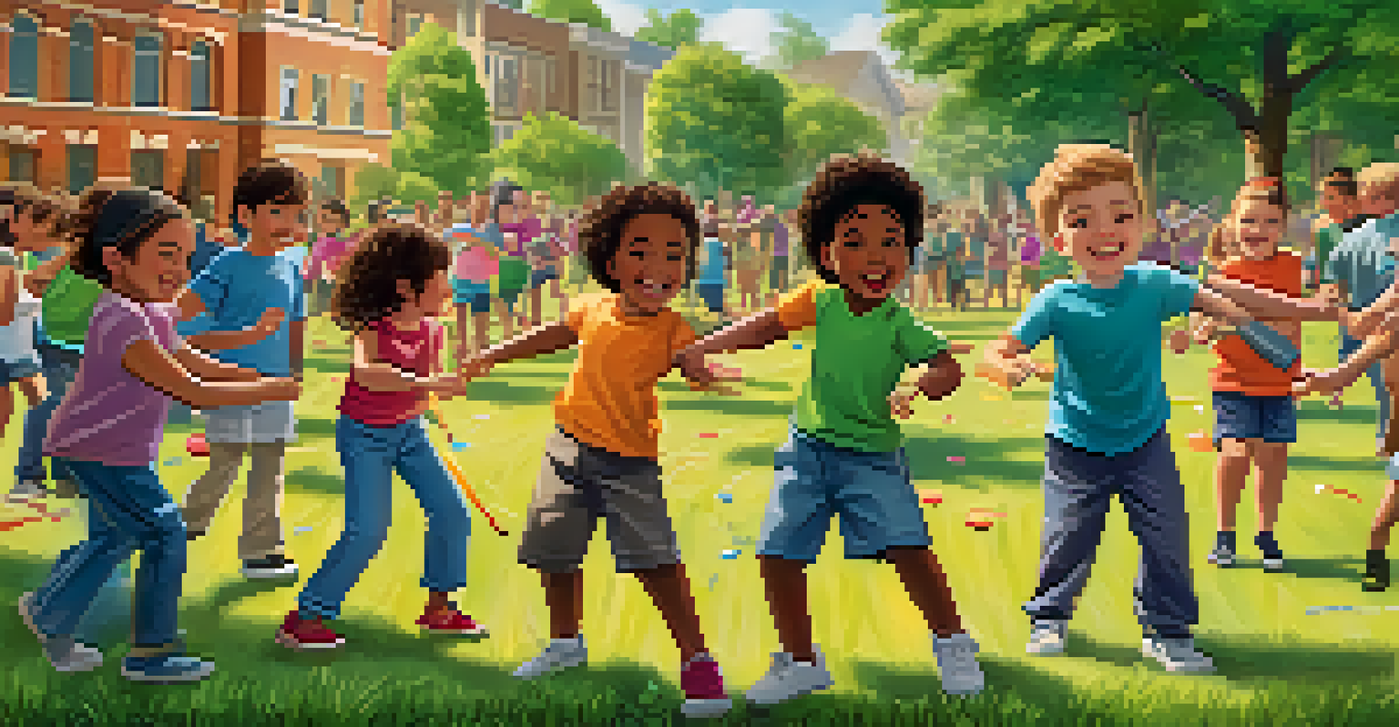Children participating in a self-defense workshop in a sunny park, engaging in role-play activities.