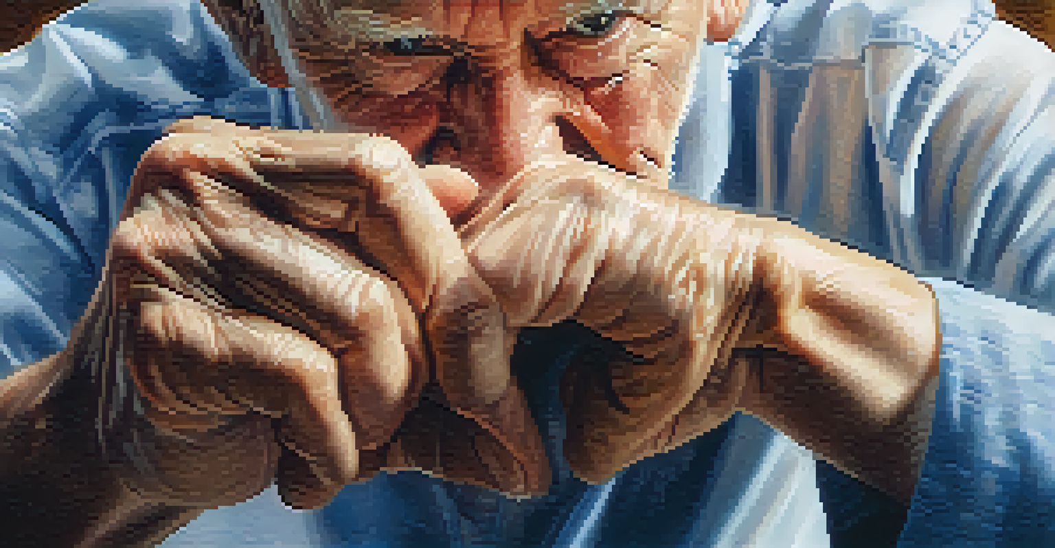 Close-up of a senior's hands practicing a self-defense move, showing determination and focus.