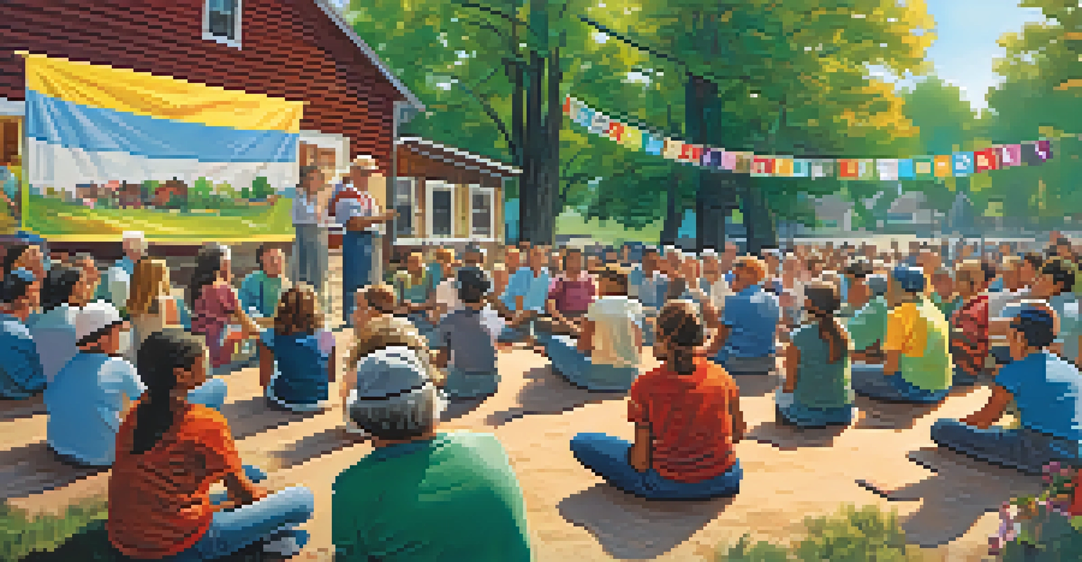 Residents of a rural town attending a safety workshop outdoors.