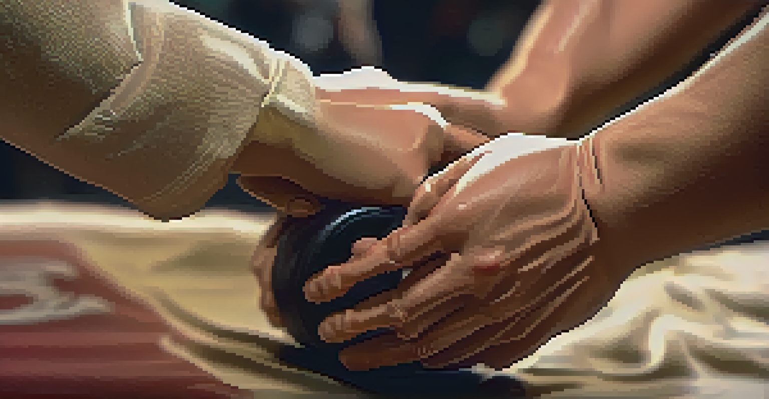 Close-up of hands demonstrating self-defense techniques on a training dummy.