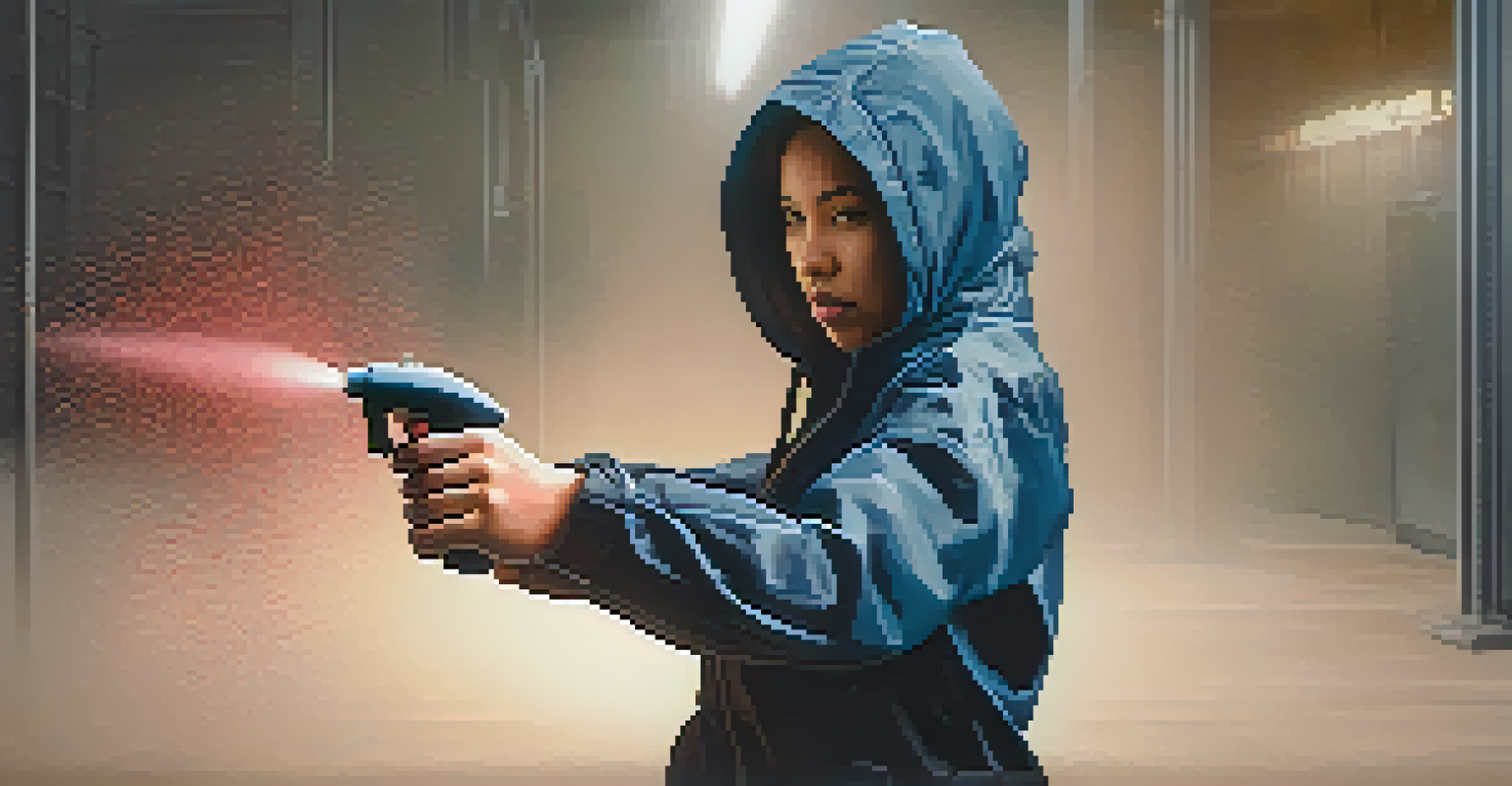 A person practicing self-defense techniques with a homemade pepper spray alternative, showing confidence in a safe environment.
