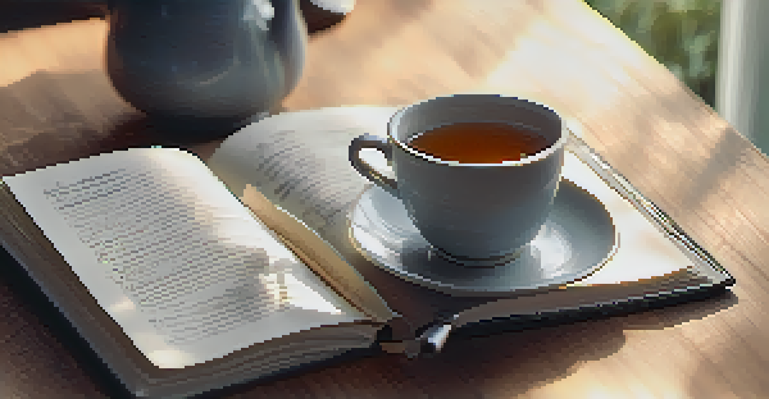 An open journal with handwritten notes on resilience beside a cup of herbal tea, illuminated by soft, warm light.