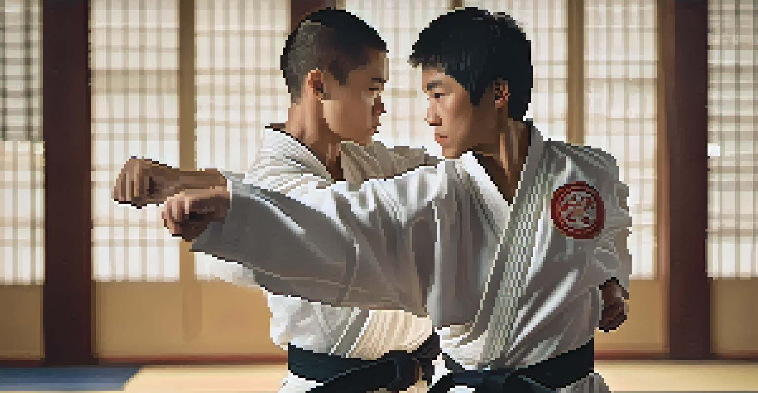 Close-up of a person demonstrating a self-defense move in a martial arts uniform.