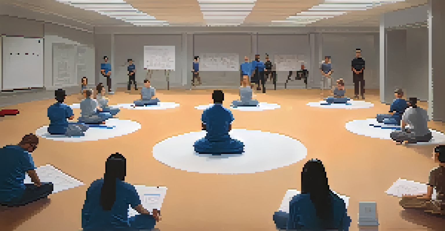 An instructor using visual aids to teach self-defense techniques in a quiet, distraction-free environment with attentive participants.
