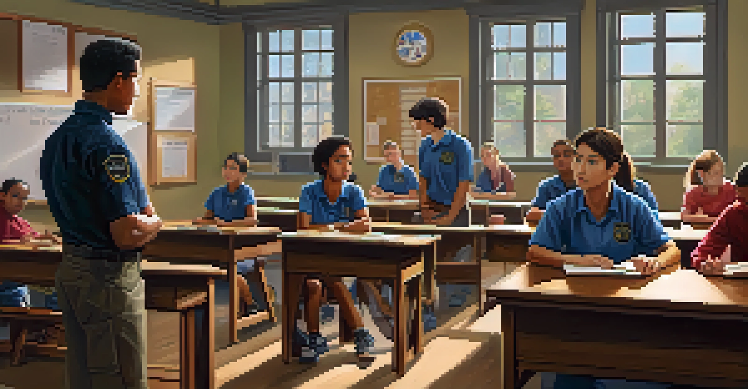 A law classroom with students learning about reasonable force in self-defense from a teacher.